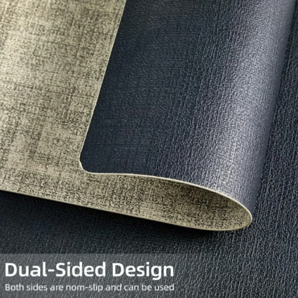 NEW 4 Faux Leather Placemats & Coasters Reversible Heat-Resistant Black & Gray